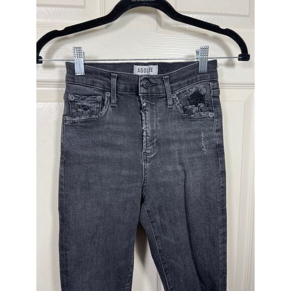 Agolde Jeans Sophie Mid Rise Skinny Temple Black Heavy Distressing 24 / 0 - Picture 4 of 13